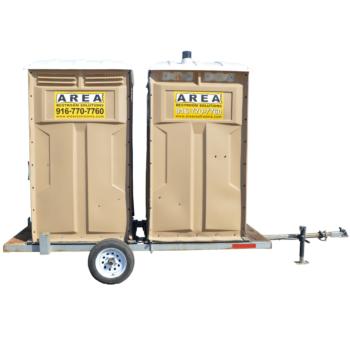 Two portable toilets mounted on a trailer, located in Rancho Cordova, CA